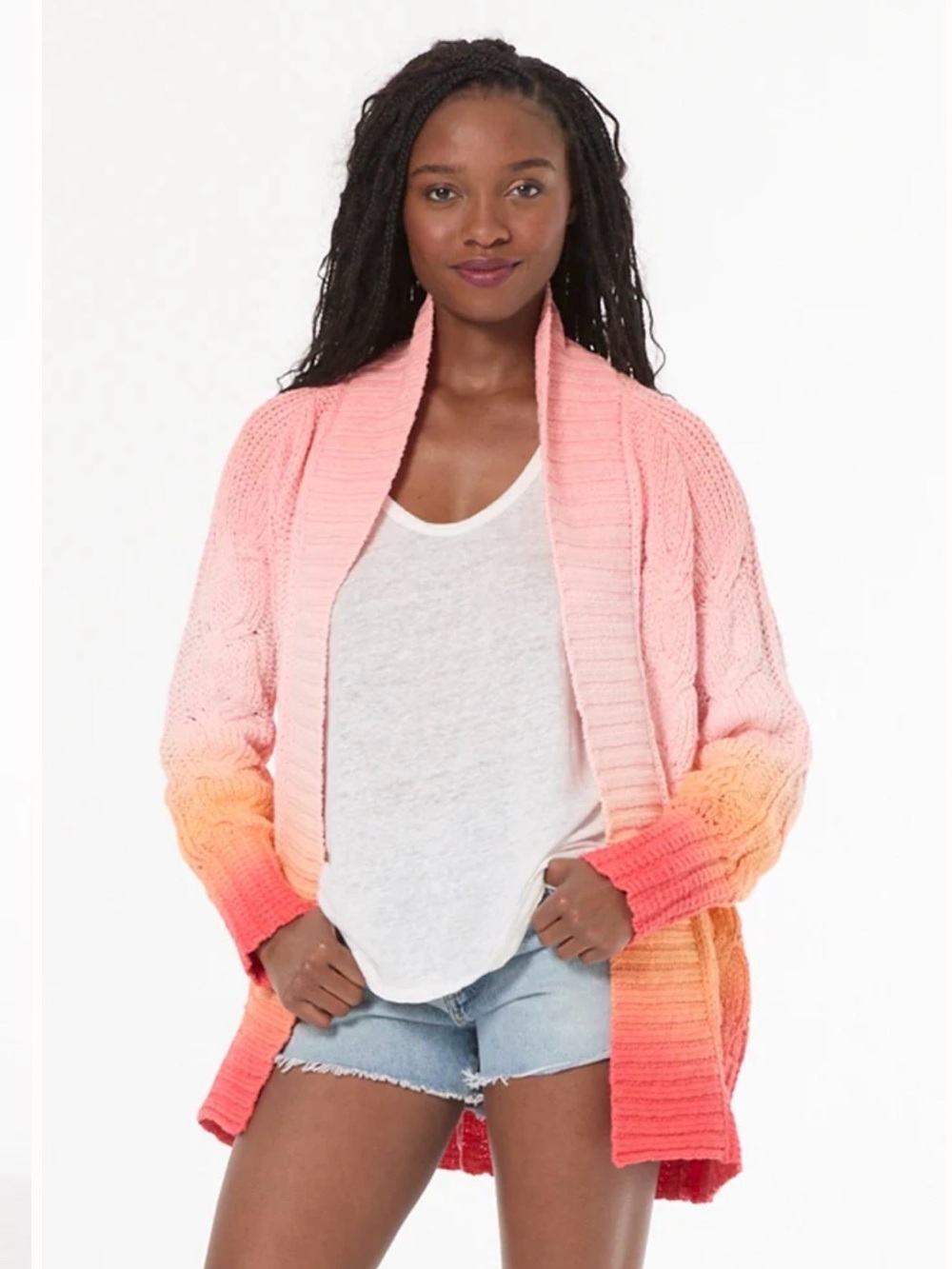 Young Fabulous and Broke Cayla Open-Front Knit Cardigan Sweater in solar orange